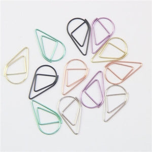 12 pcs/pack 6 Colors Brief Style Waterdrop Shaped Metal Paper Clip Bookmark Stationery School Office Supply Escolar Papelaria